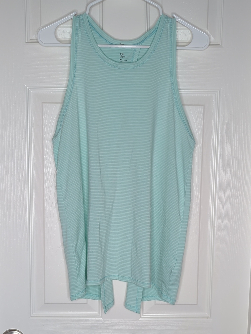 Gap Fit Breathe Open-Back Tank Light Green With White Stripes